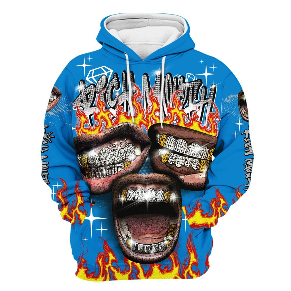 Hoodie To Match Industrial Blue 4s - Rich Mouth Fire Rap Retro 90s All Over Print