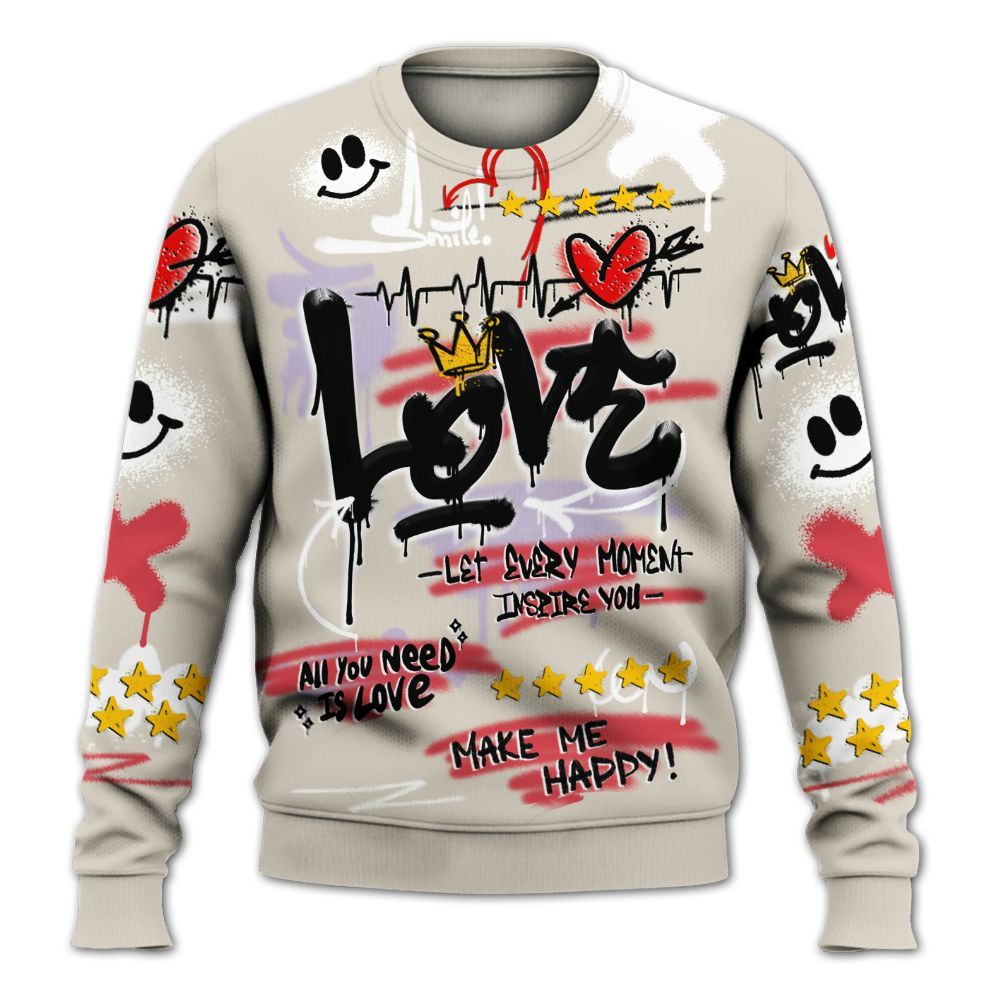 Sweatshirt To Match Peanut Butter Jelly 5s - Happy Love Beats Graffiti All Over Print