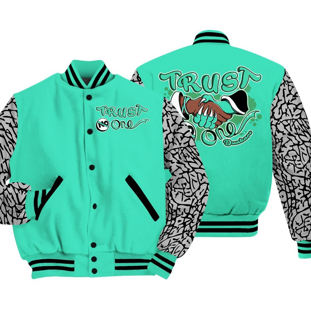 Varsity Jacket To Match Black Green Glow 3s - Devil Trust No One Varsity Jacket Outfit 0905 LGH