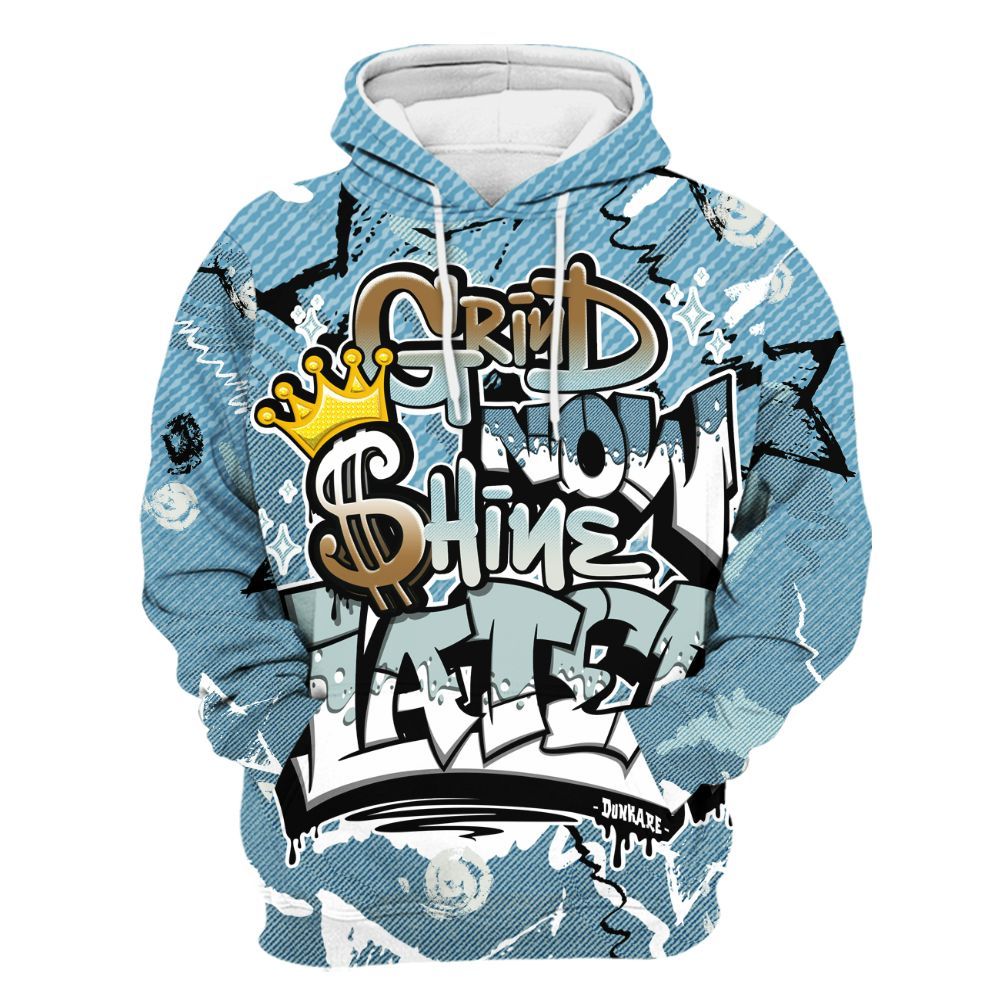 Hoodie To Match Denim Worn Blue 2025 4s - Grind Shine Later Drip All Over Print