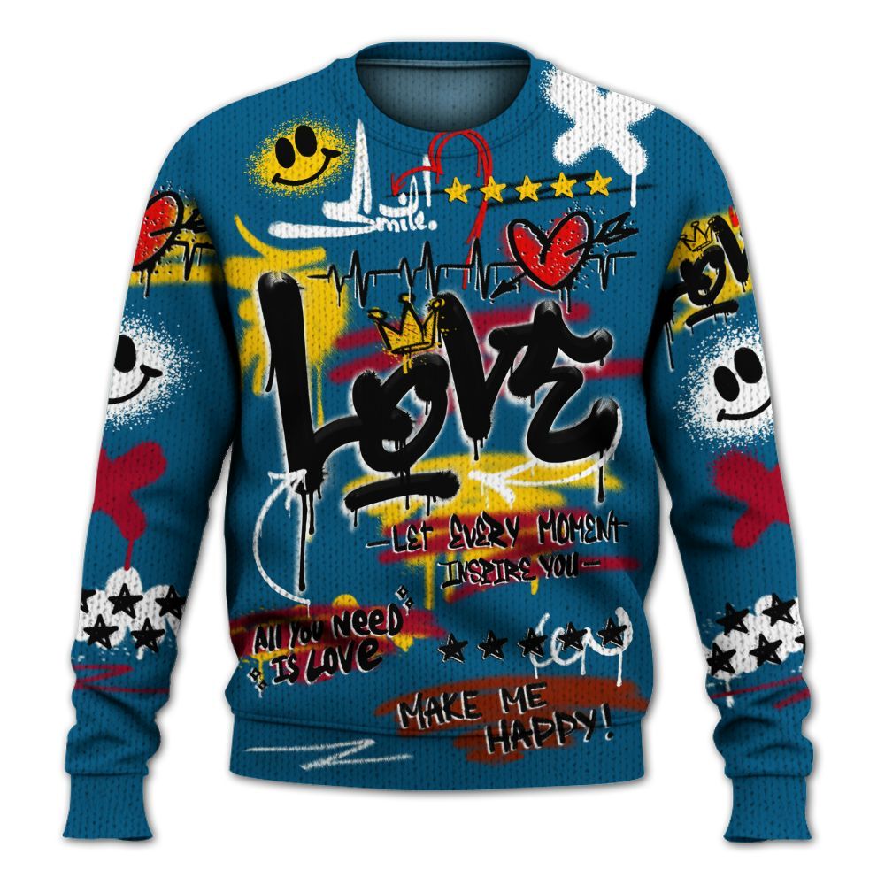 Knitted Sweater To Match GS Messy Room 4s - Happy Love Beats Graffiti Streetwear