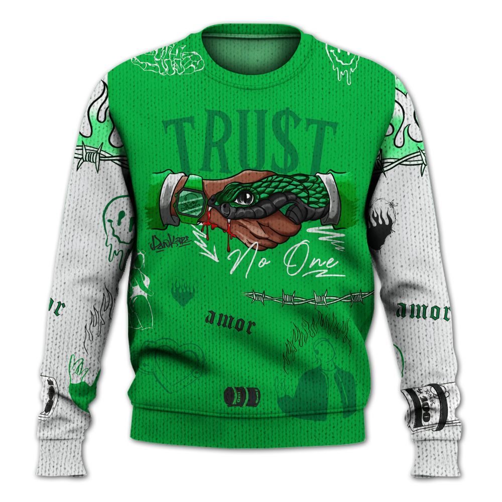 Knitted Sweater To Match Lucky Green 5s - Snake Trust No One