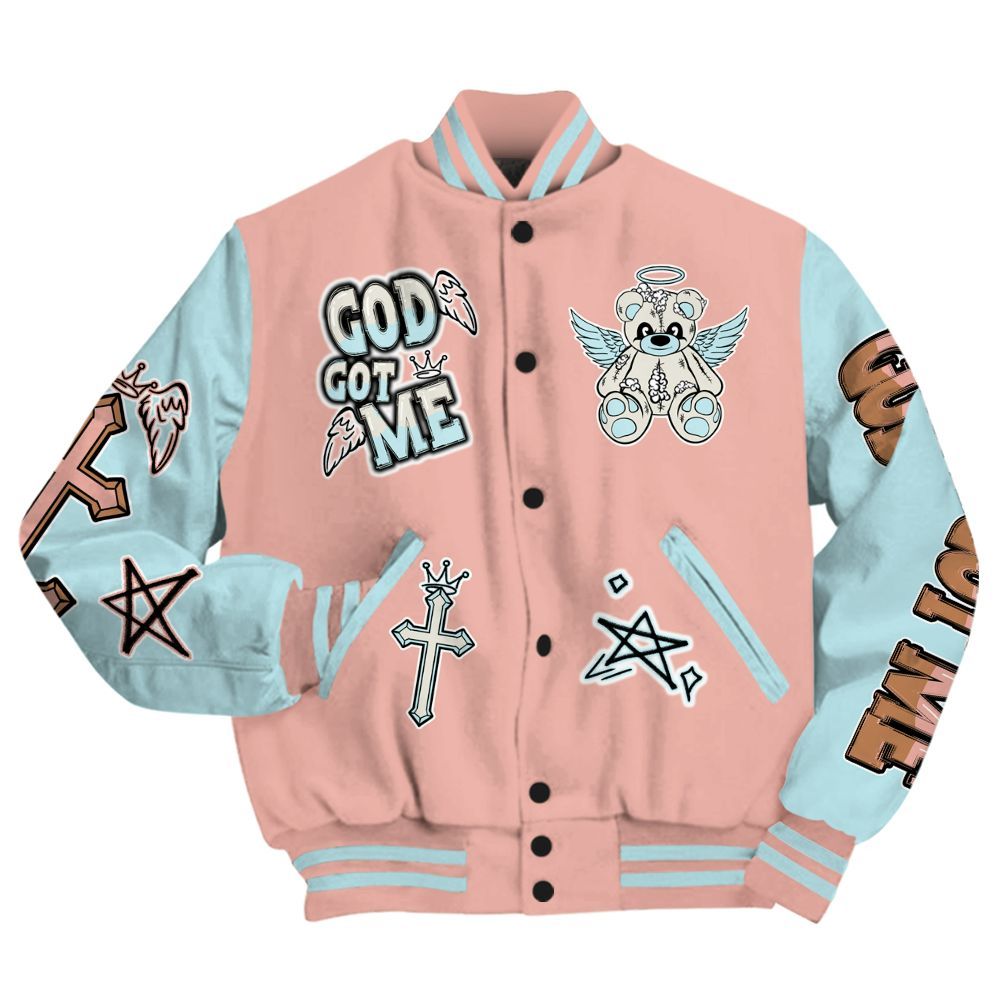 Varsity Jacket To Match Dunk Low Glacier Arctic - Gods Guides Me Bear All Over Print