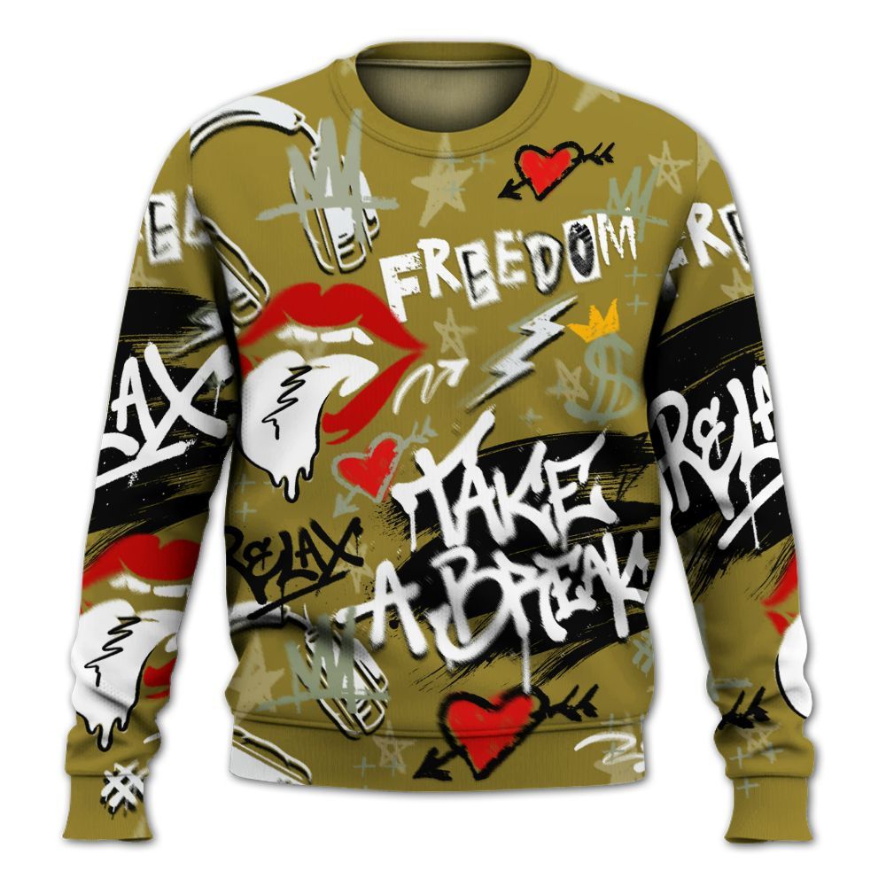 Sweatshirt To Match Air Flightposite Metallic Gold - Take Break Freedom Graffiti Streetwear All Over Print