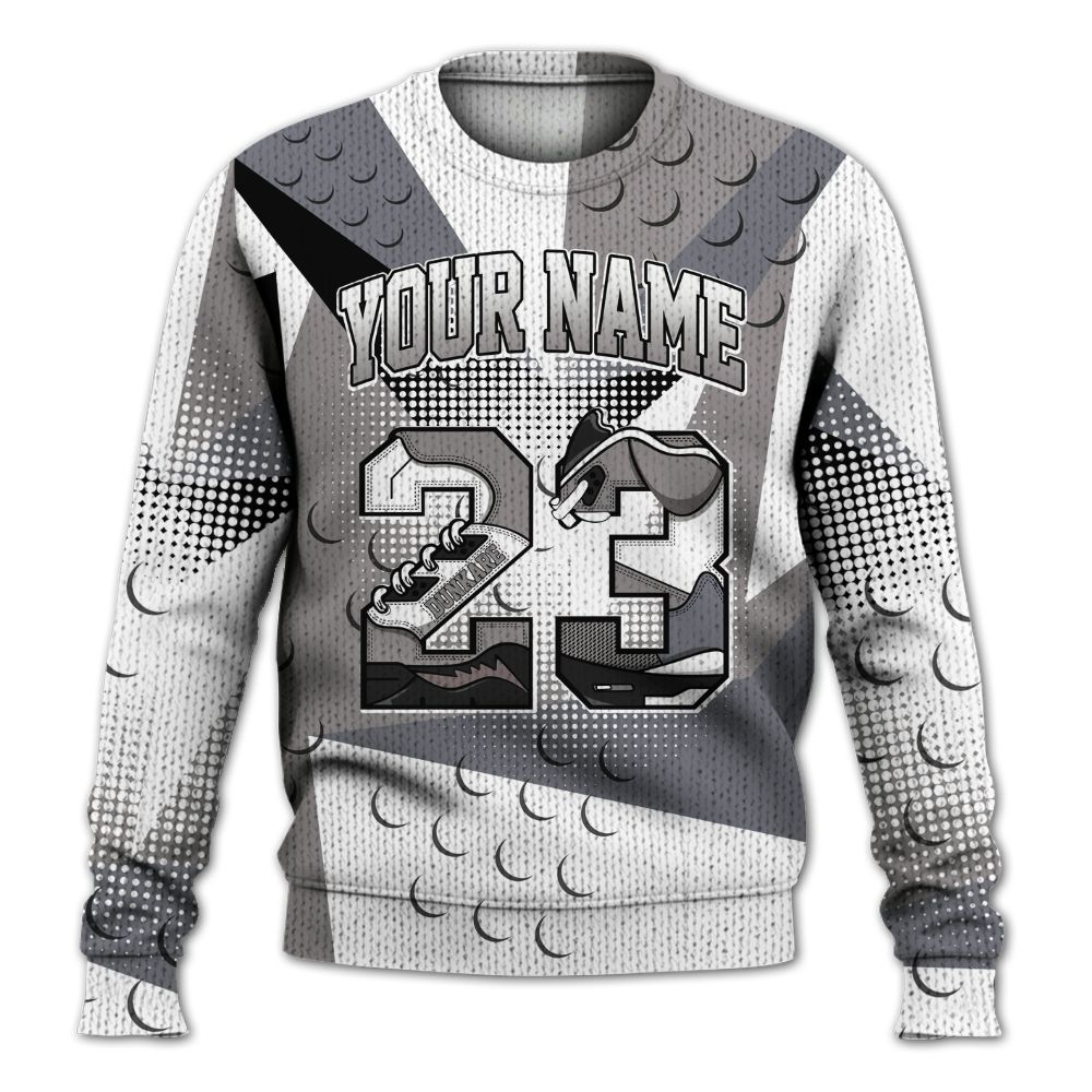 Knitted Sweater To Match Cool Grey 11s - Poly Custom Name Number 23 5s