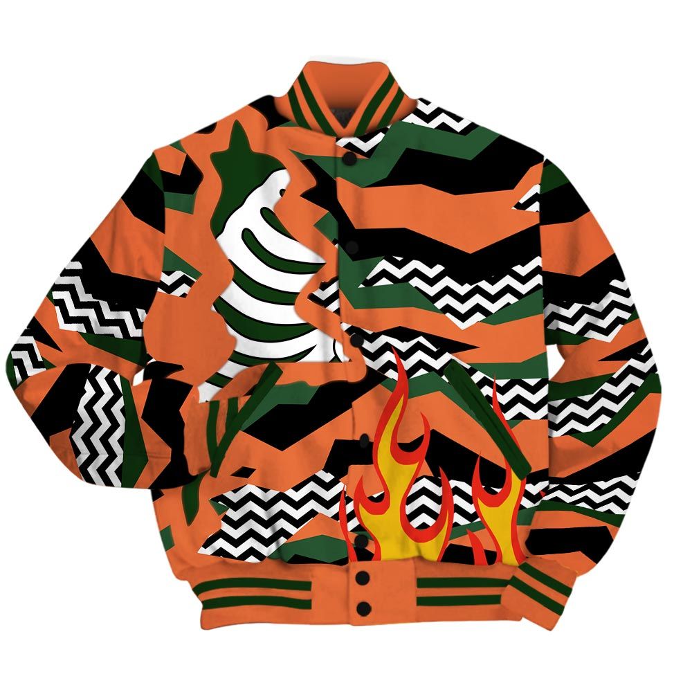 Varsity Jacket To Match Low Miami 5s - Retro Geometric Camouflage Flame Baseball Varsity Jacket Outfit