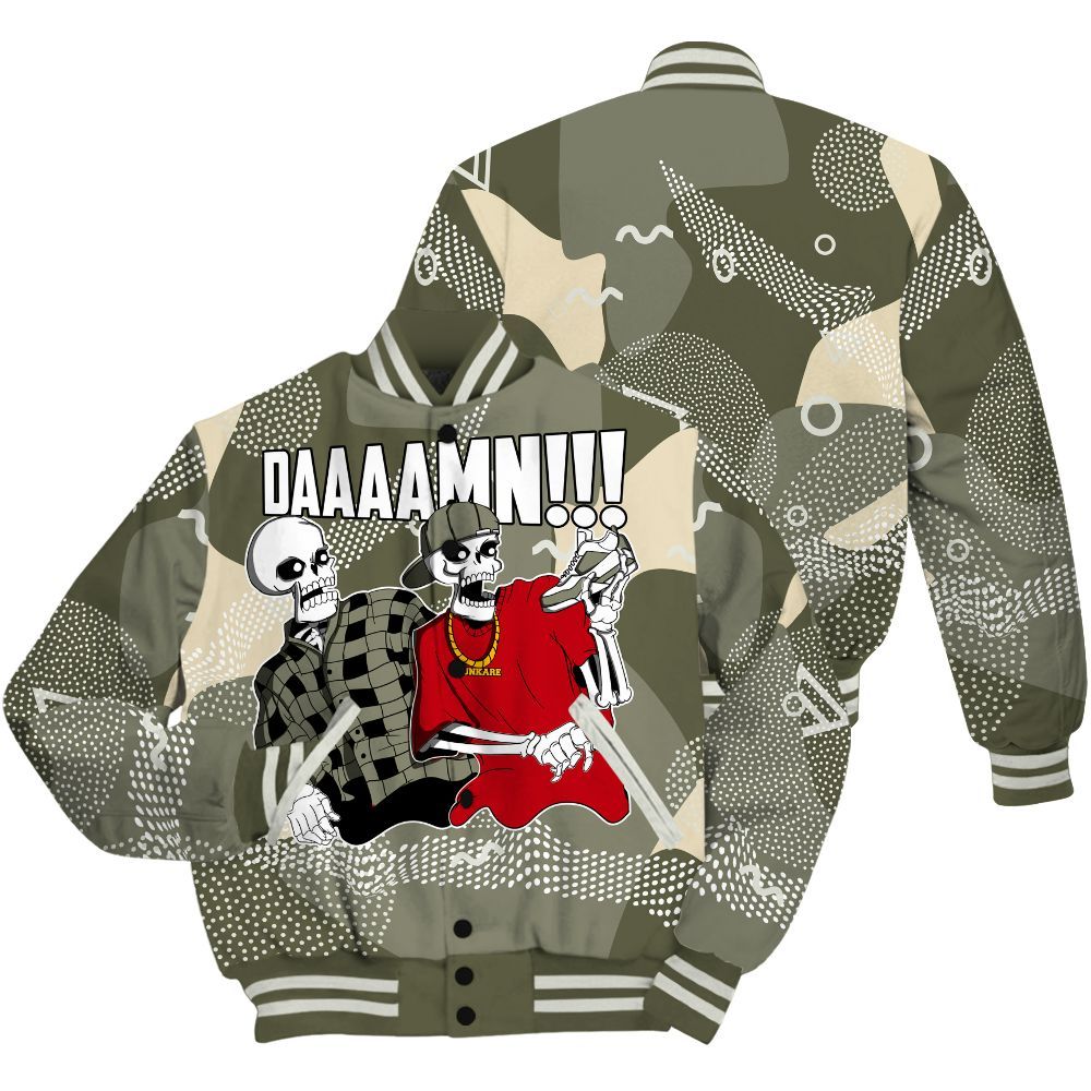 Varsity Jacket To Match Low OG Medium Olive 1s - Graphic Meme Damnn All Over Print