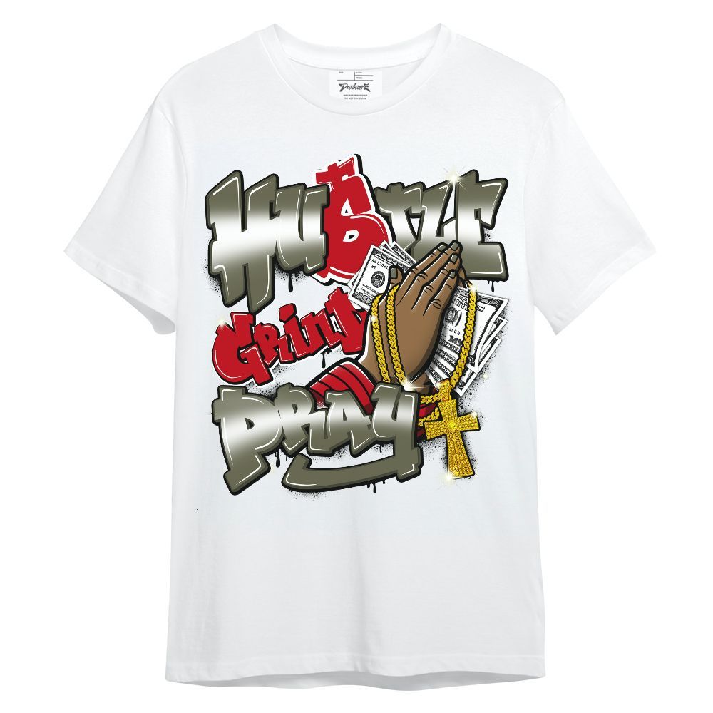 Shirt To Match Low OG Medium Olive 1s - Hustle, Money Pray Streetwear Unisex Shirt
