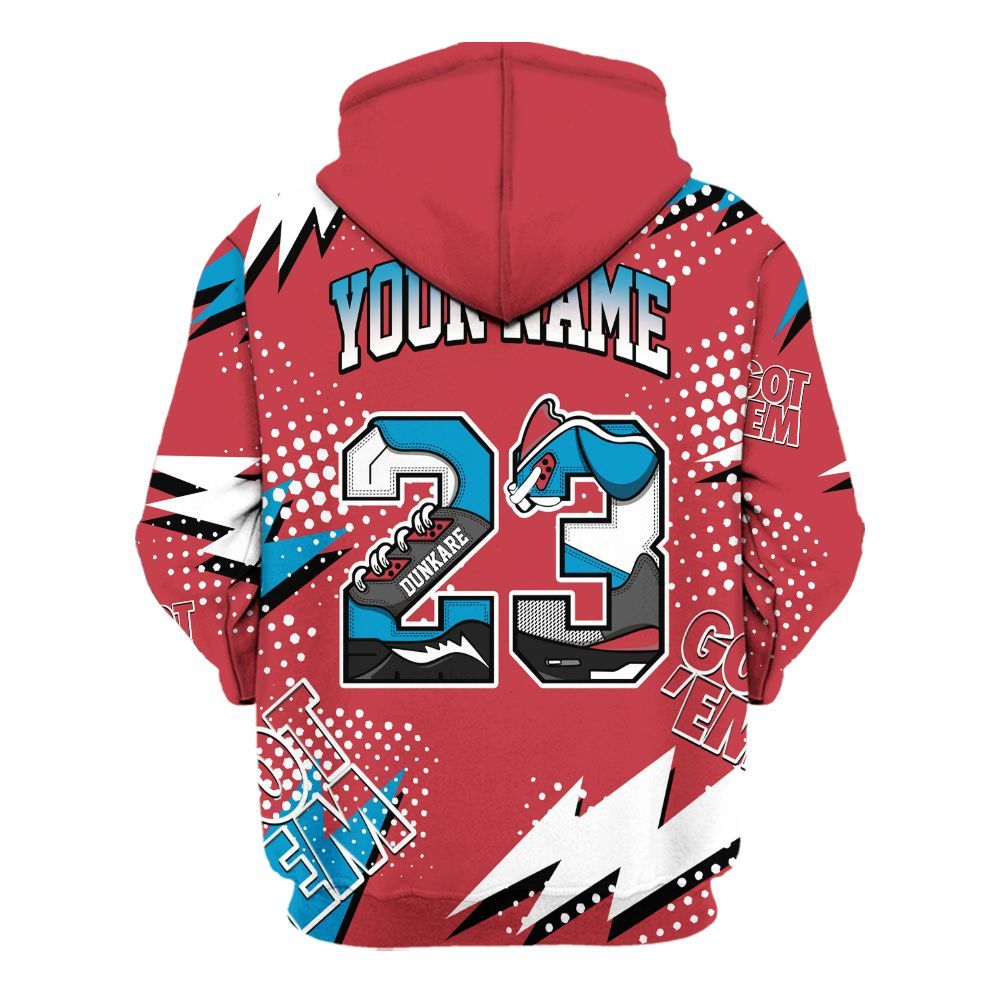 Hoodie To Match High OG University Red Dark Powder Blue 1s - Custom Name Number 23 5s All Over Print