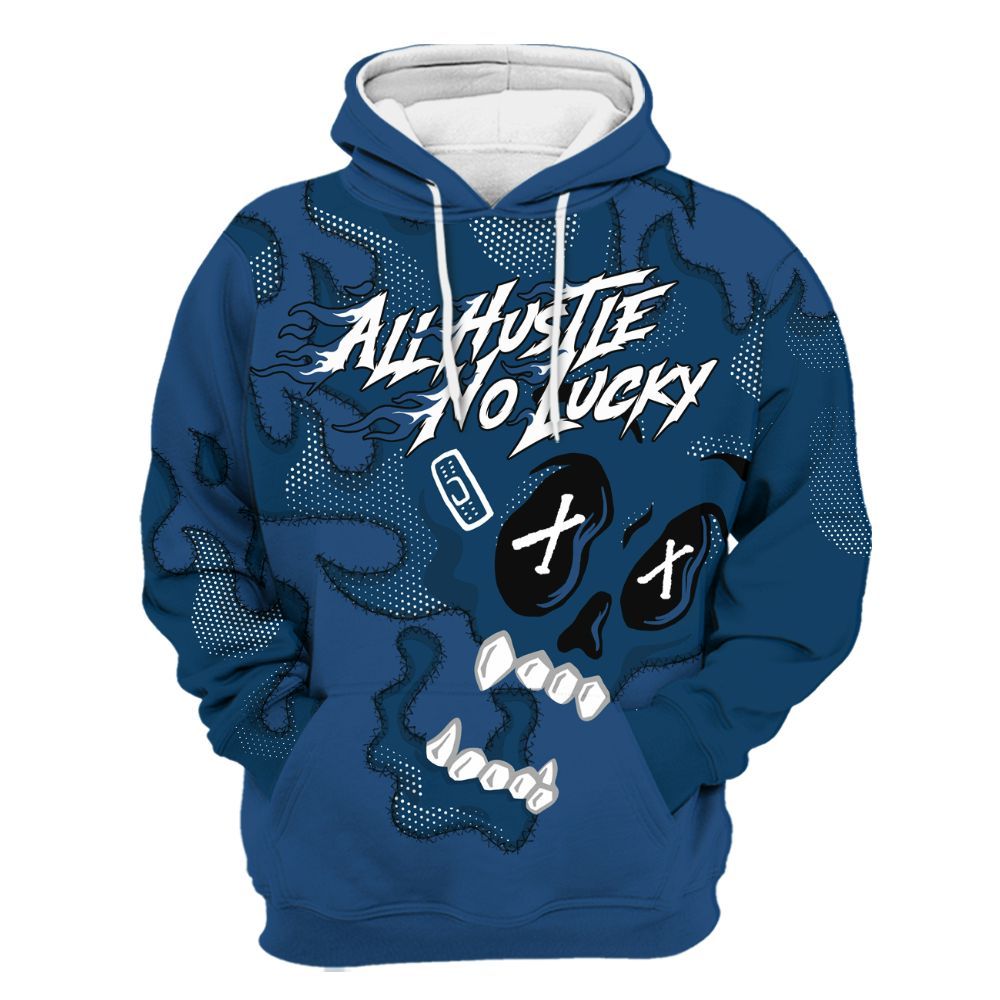 Hoodie To Match High OG Midnight Navy 1s - All Hustle No Lucky Skull All Over Print