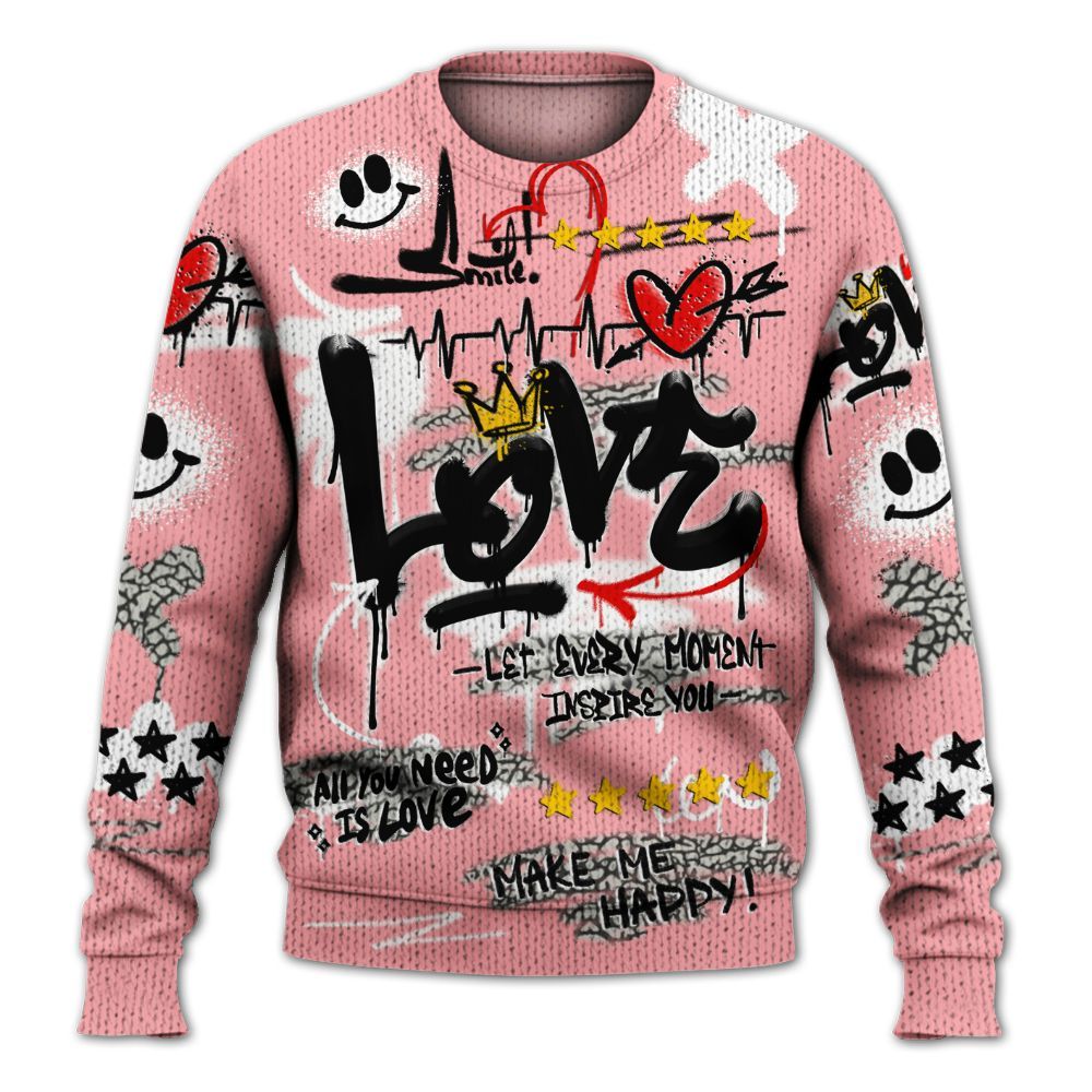 Knitted Sweater To Match Retro Wings 3s - Happy Love Beats Graffiti Streetwear