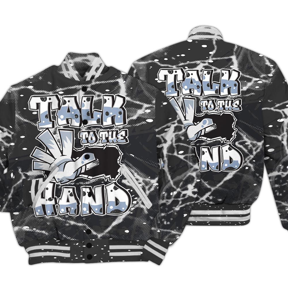 Varsity Jacket To Match Reverse Black White 6s - Talk To Hand Profound Graphic Varsity Jacket Unisex