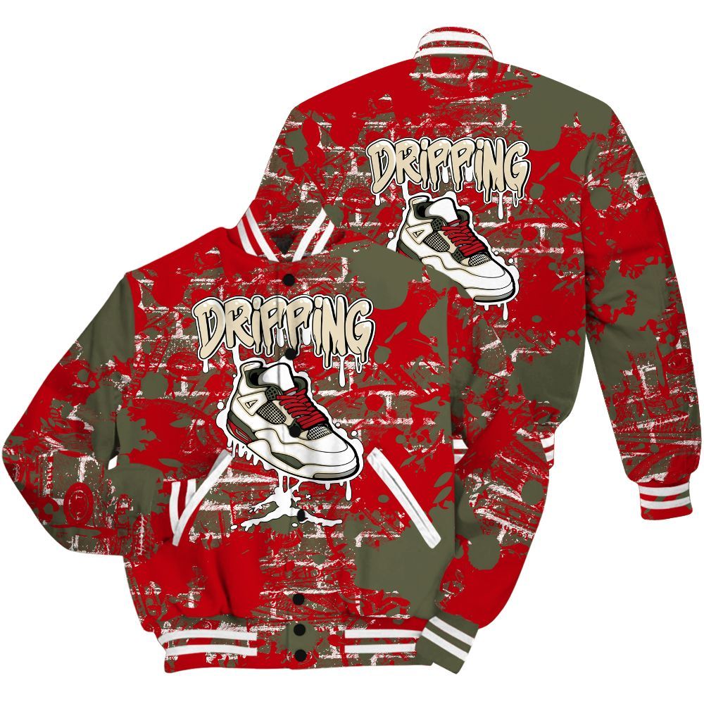 Varsity Jacket To Match Low OG Medium Olive 1s Shirt - Dripping Shoe 4S Graphic Street Art All Over Print
