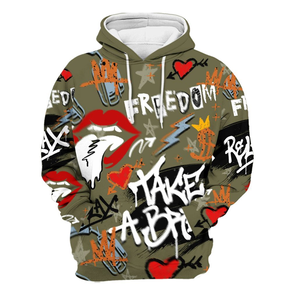 Hoodie To Match Olive 5s - Take Break Freedom Graffiti Streetwear All Over Print