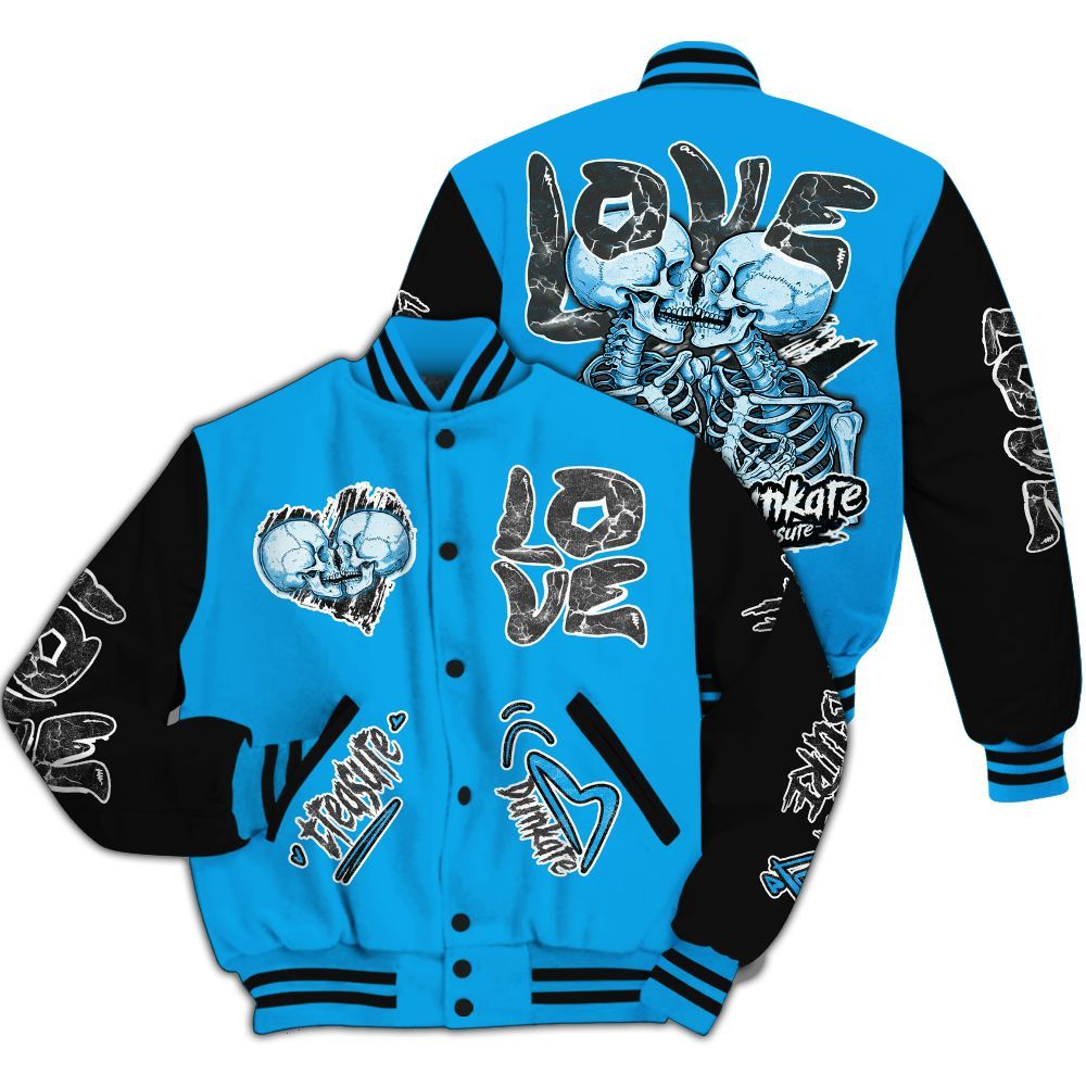 Varsity Jacket To Match Black University Blue 2022 13s - Skull Bear All Over Print