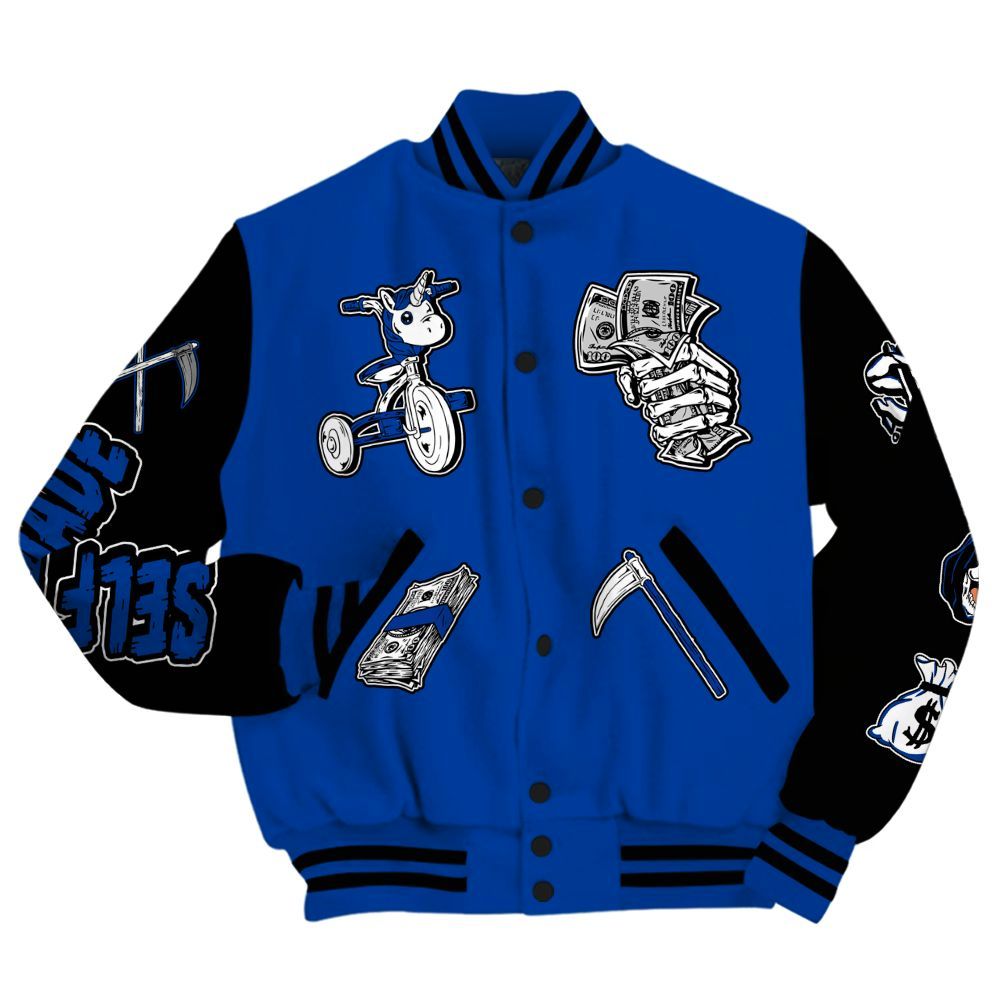 Varsity Jacket To Match Hyper Royal 12s - Self Make Skeleton All Over Print
