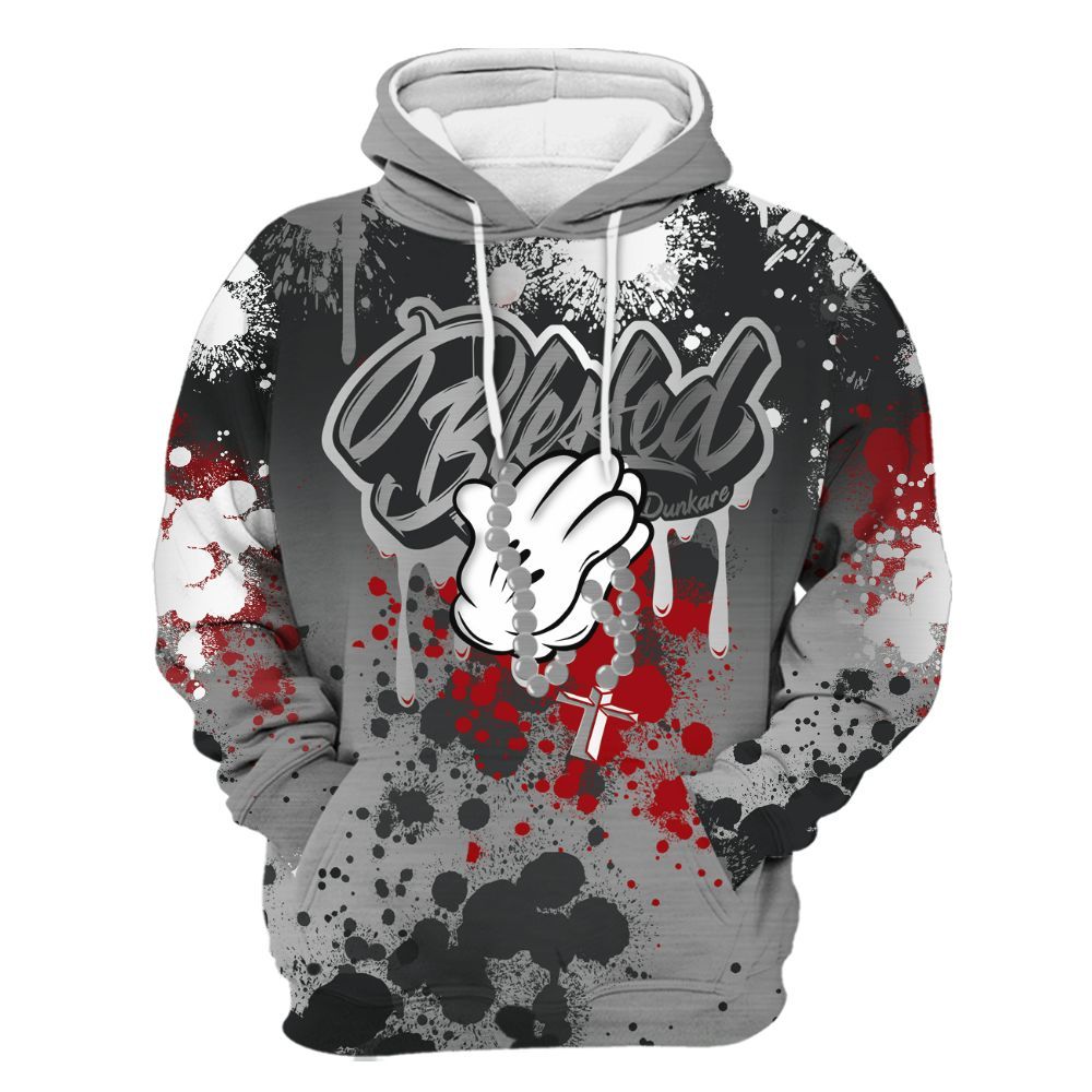 Hoodie To Match Metallic Silver 14s - God Blessed Ink Drip All Over Print