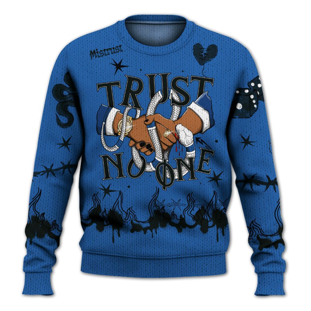 Knitted Sweater To Match Brave Blue 13s - Trust No One Snake-Bite Doodle Crayon