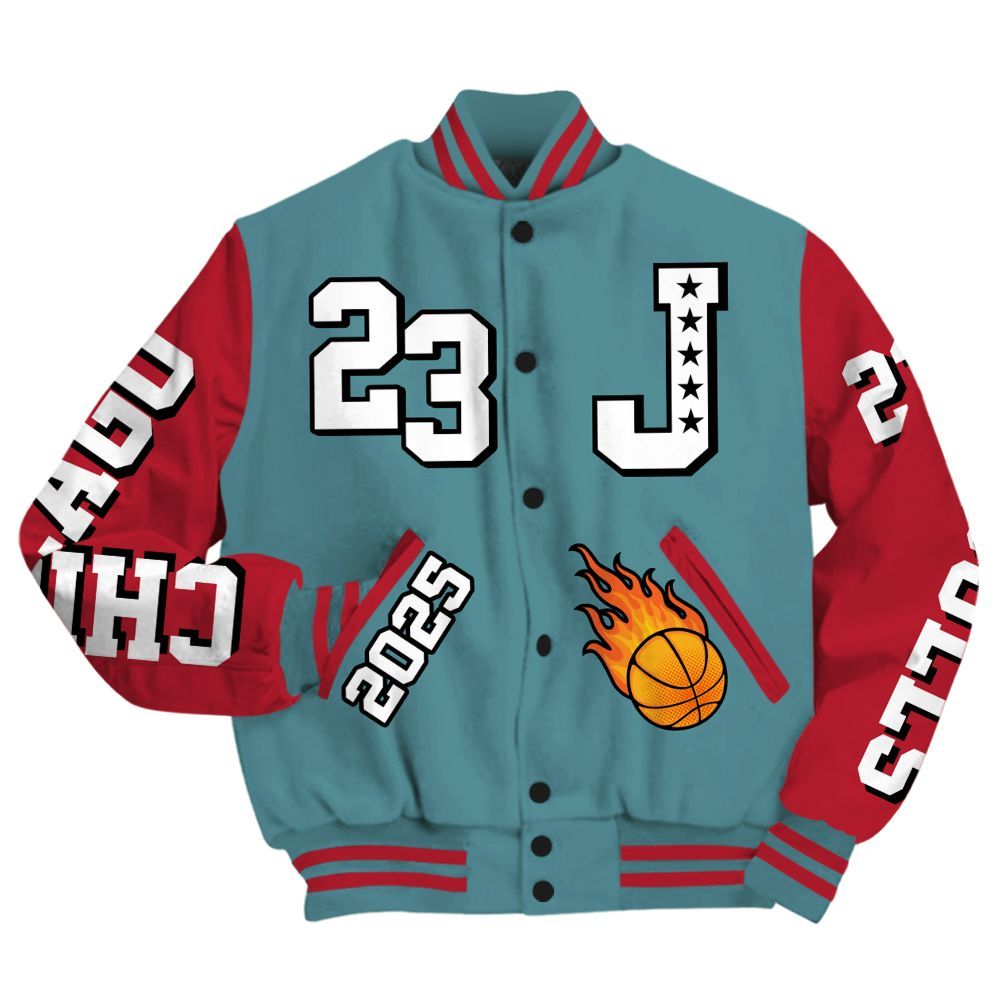 Varsity Jacket To Match Dunk Low Denim Turquoise Royal - Chicago 23 Basketball All Over Print
