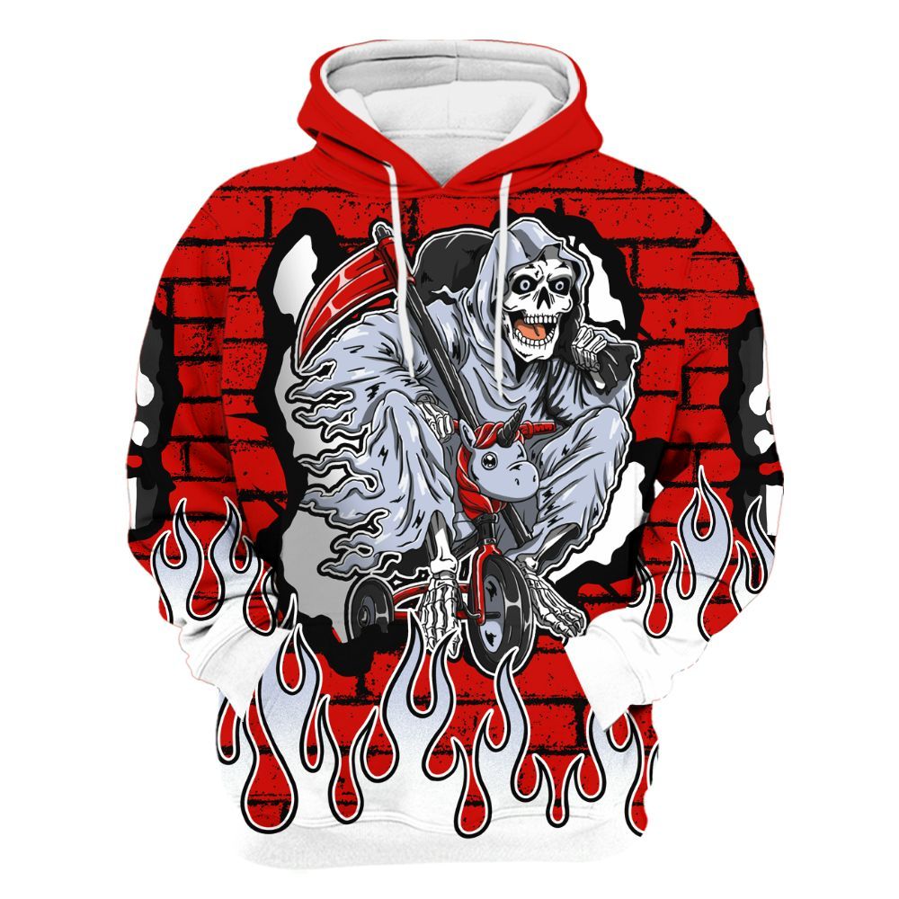 Hoodie To Match Fire Red 6s - Self Make Skeleton Crashed All Over Print