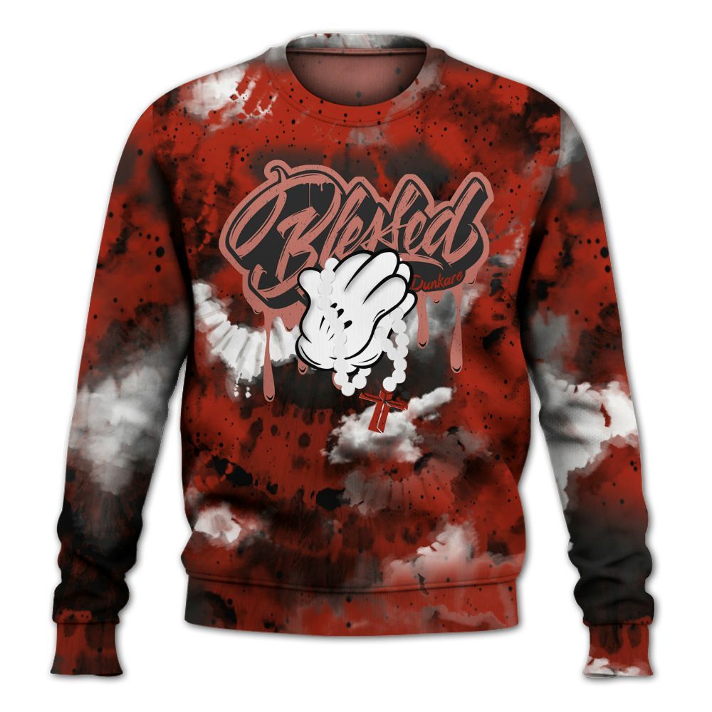 Sweatshirt To Match Red Cement 4s - God Blessed Tie Dye All Over Print