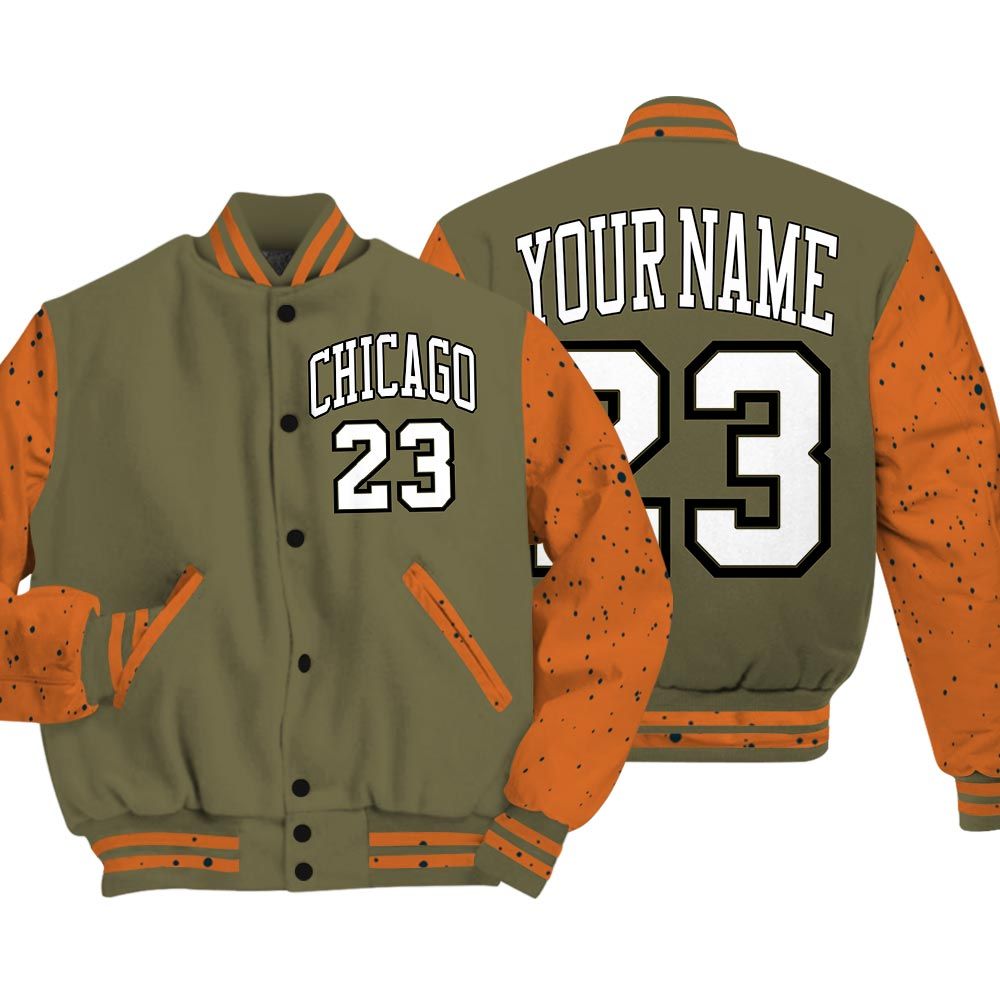 Varsity Jacket To Match Varsity Streetwear Custom Name Chicago 23, Olive 5s T-Shirt, Sneaker Olive 5s Baseball Varsity Jacket 1604 NCT