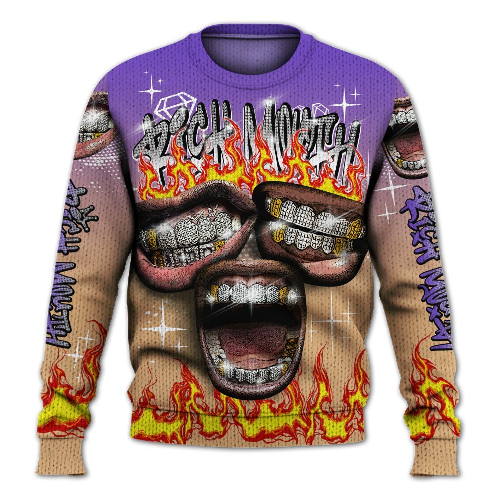 Knitted Sweater To Match SE Afrobeats 7s - Rich Mouth Fire Rap Retro 90s
