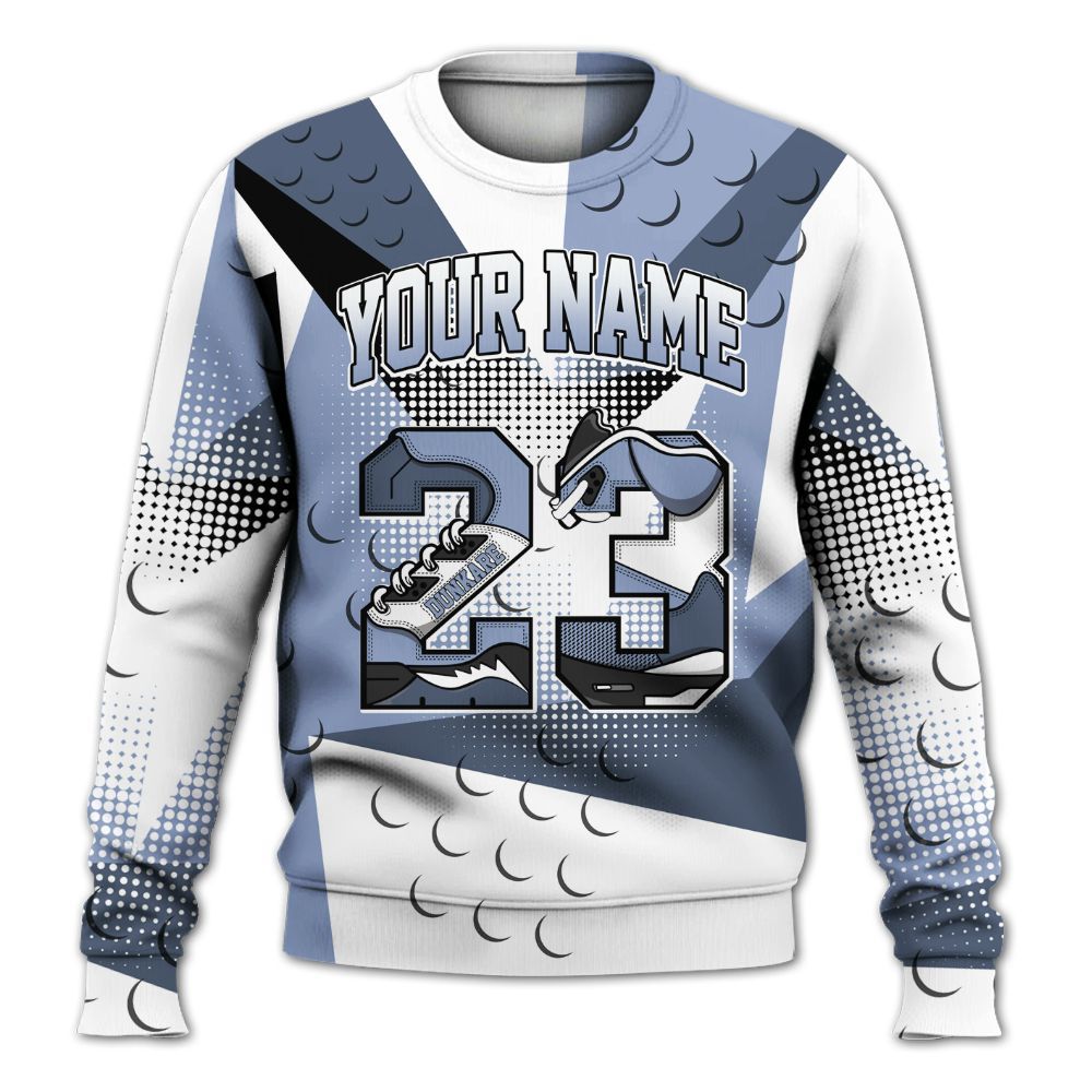 Sweatshirt To Match Retro Blue Grey 13s - Poly Custom Name Number 23 5s All Over Print