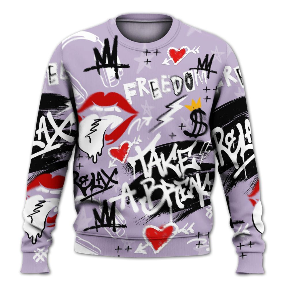 Sweatshirt To Match Low Pure Violet 11s - Take Break Freedom Graffiti Streetwear All Over Print