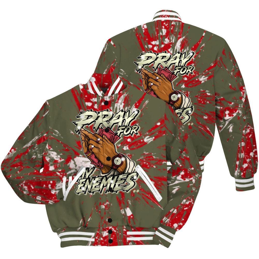 Varsity Jacket To Match Low OG Medium Olive 1s Shirt - Prayed For Enemies Graphic Luxury All Over Print