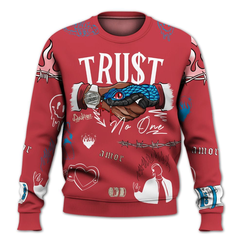 Sweatshirt To Match High OG University Red Dark Powder Blue 1s - Snake Trust No One All Over Print