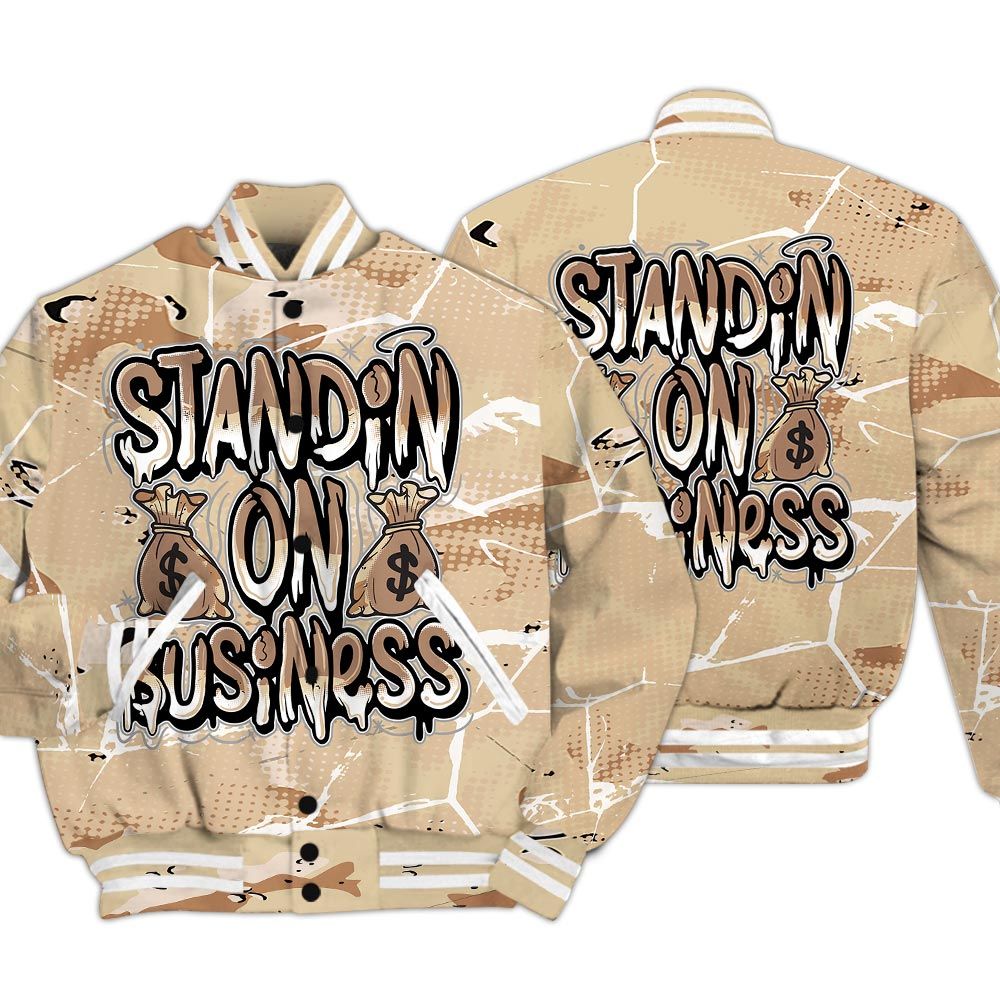 Varsity Jacket To Match Desert Camo 3s - Standin' Business White Graphic Crack Varsity Jacket Unisex