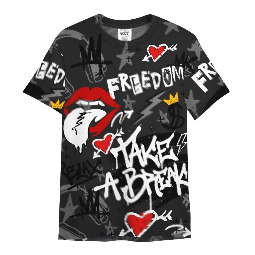 Shirt To Match Black Cat NET 4s - Take Break Freedom Graffiti Streetwear All Over Print