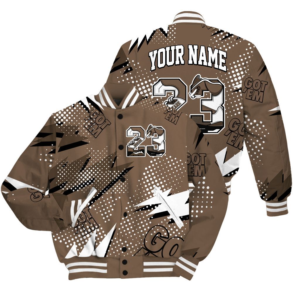 Varsity Jacket To Match Dark Mocha Jack Shirt, Custom Name Number 23 5s All Over Print