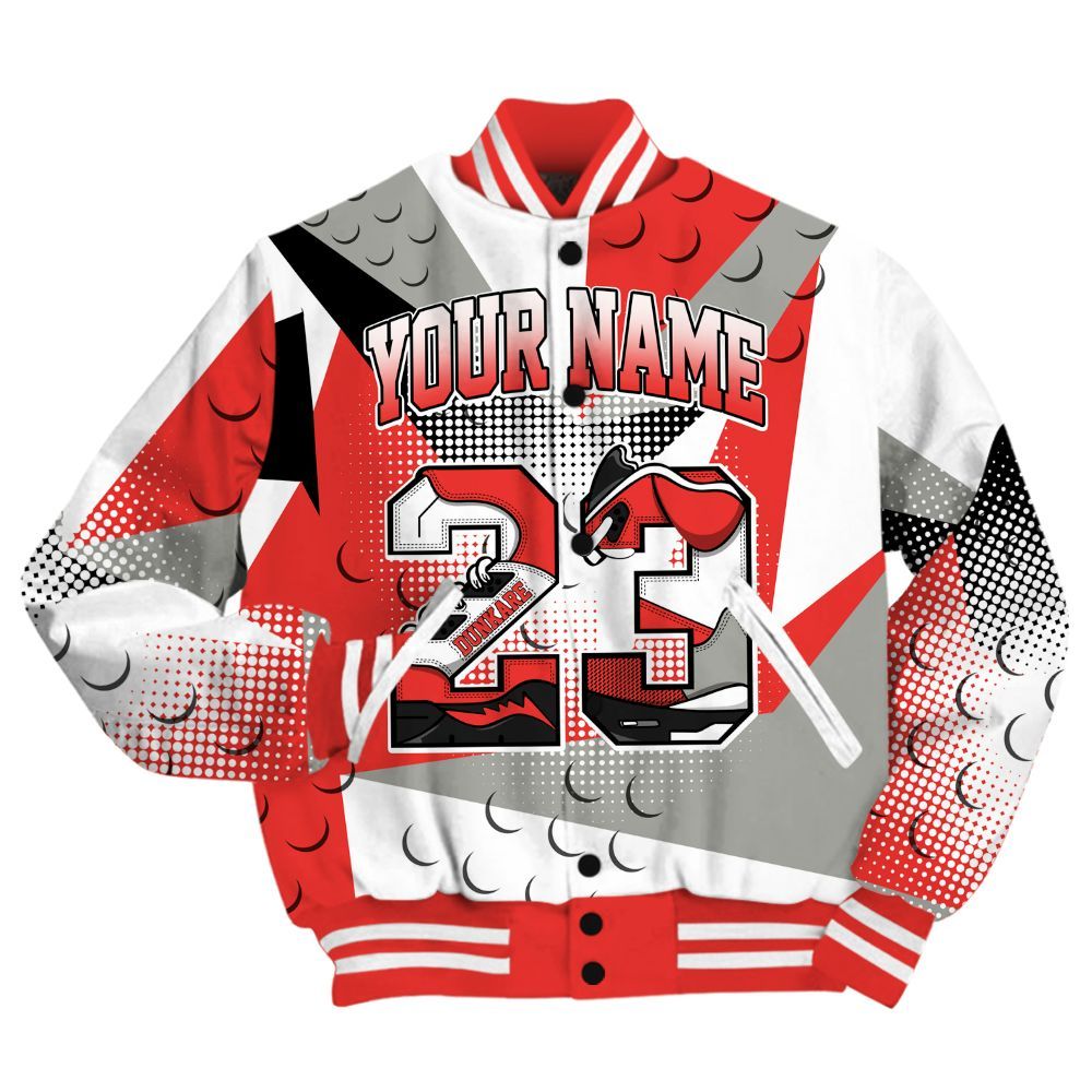 Varsity Jacket To Match Vomero 5 Bright Crimson Shirt, Poly Custom Name Number 23 5s All Over Print