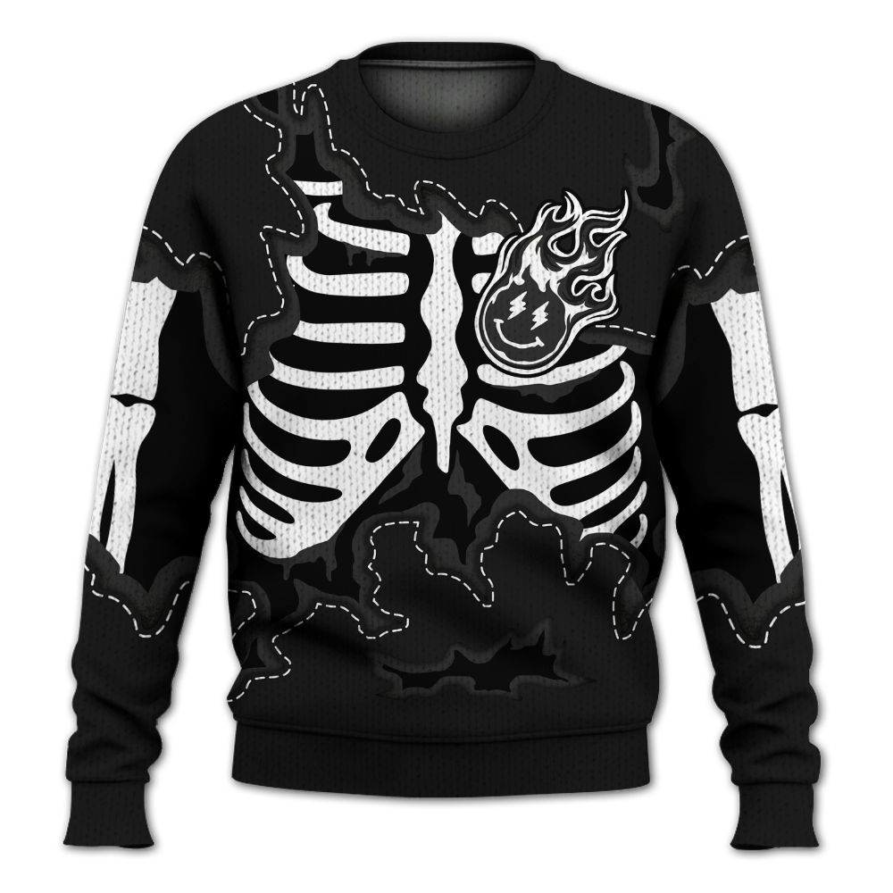 Knitted Sweater To Match White Thunder 4s - Skeleton Smiley Face