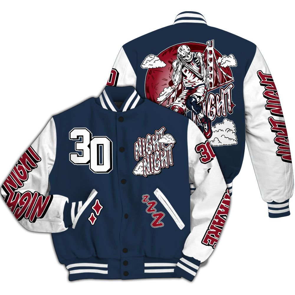 Varsity Jacket To Match White Midnight Navy 6s - Seeya Skeleton All Over Print