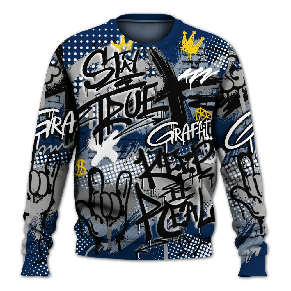 Sweatshirt To Match SB White Navy 4s - True It Real Graffiti Streetwear All Over Print