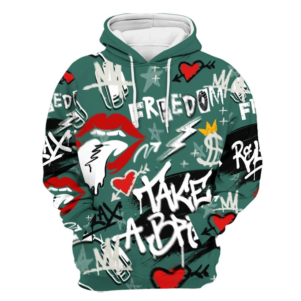Hoodie To Match RM Oxidized Green 4s - Take Break Freedom Graffiti Streetwear All Over Print