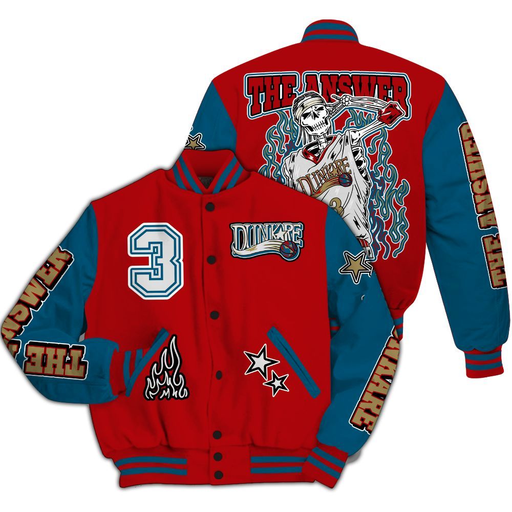Varsity Jacket To Match OG Varsity Red 17s - Allen Answer Skeleton All Over Print