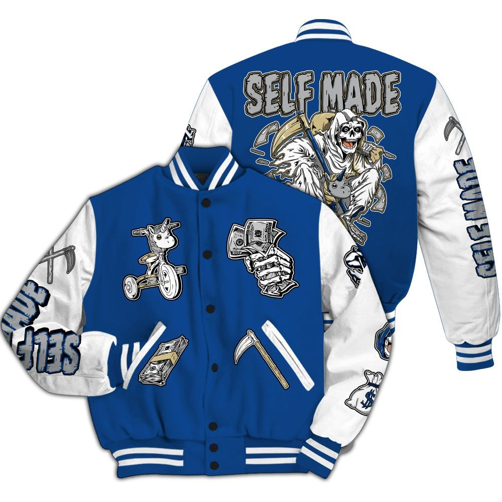 Varsity Jacket To Match Air Ship Royal Blue - Self Make Skeleton All Over Print