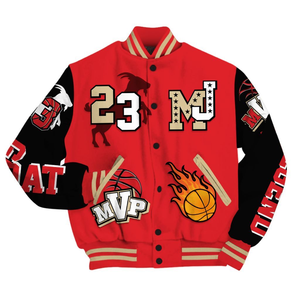 Varsity Jacket To Match Prime 93 Fire Red - 23 Goat MVP Basketball All Over Print