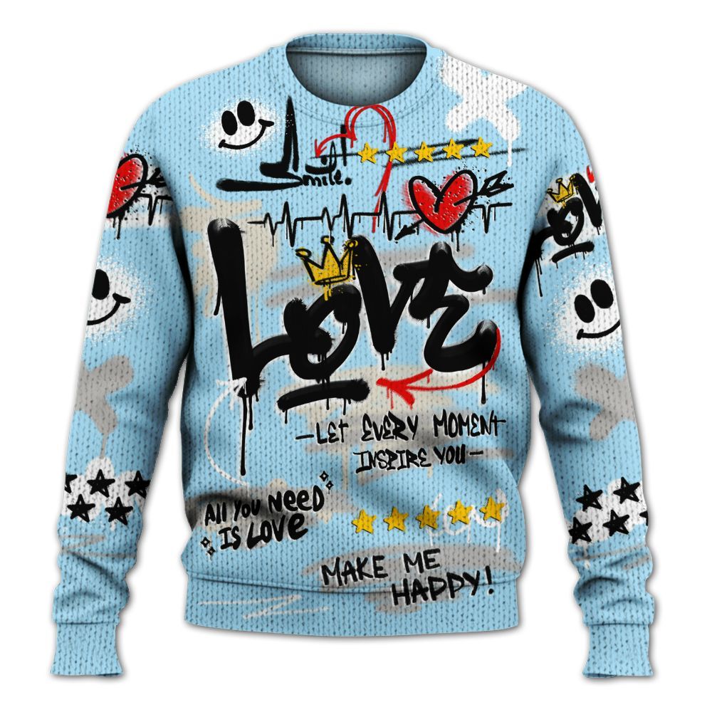 Knitted Sweater To Match Retro SoleFly 13s - Happy Love Beats Graffiti Streetwear