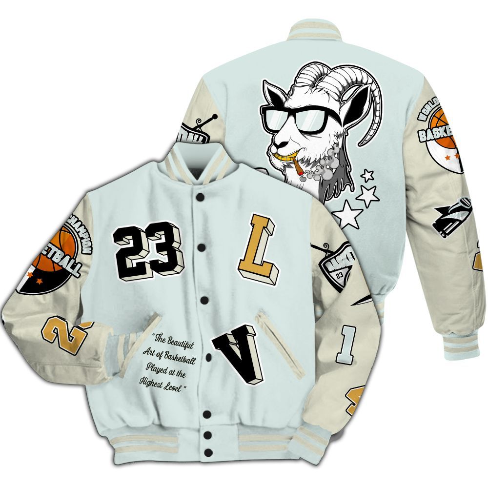 Varsity Jacket To Match Pure Platinum 4s - The GOAT Got Em Retro Graphic All Over Print