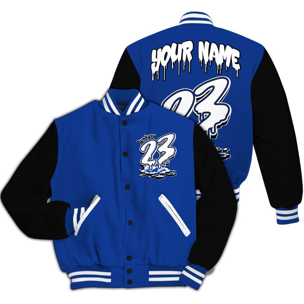 Varsity Jacket To Match Air Foamposite One Royal - Custom Name 23 Drip All Over Print