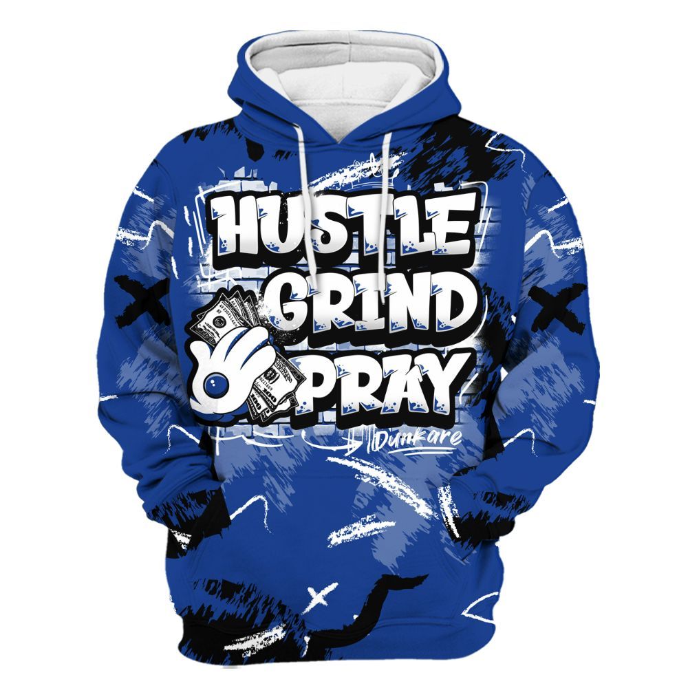 Hoodie To Match Air Foamposite One Royal - Hustle Grind Pray Retro All Over Print