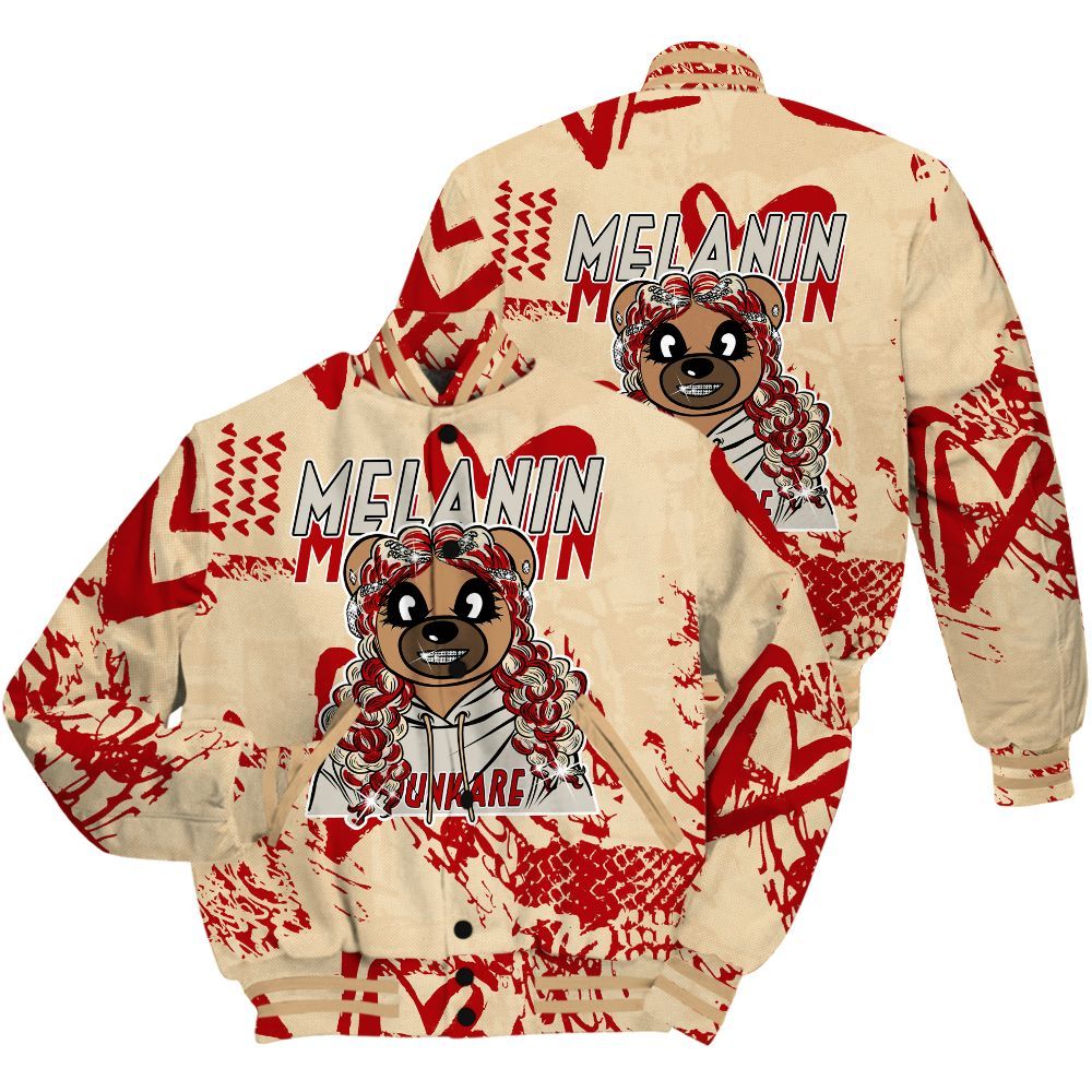 Varsity Jacket To Match Dunk Low Strawberry Waffle Shirt - Pigments Bear Heart Grunge All Over Print