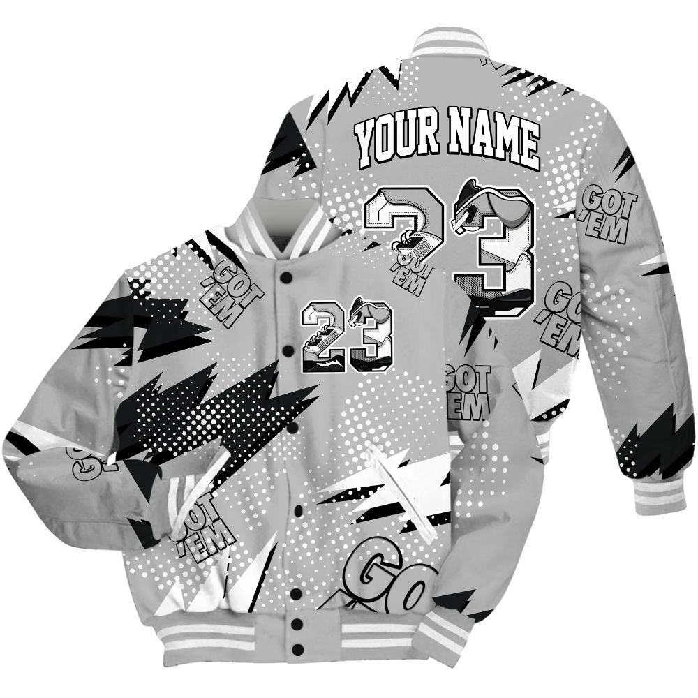 Varsity Jacket To Match Low 85 Metallic Black 1s Shirt, Custom Name Number 23 5s All Over Print