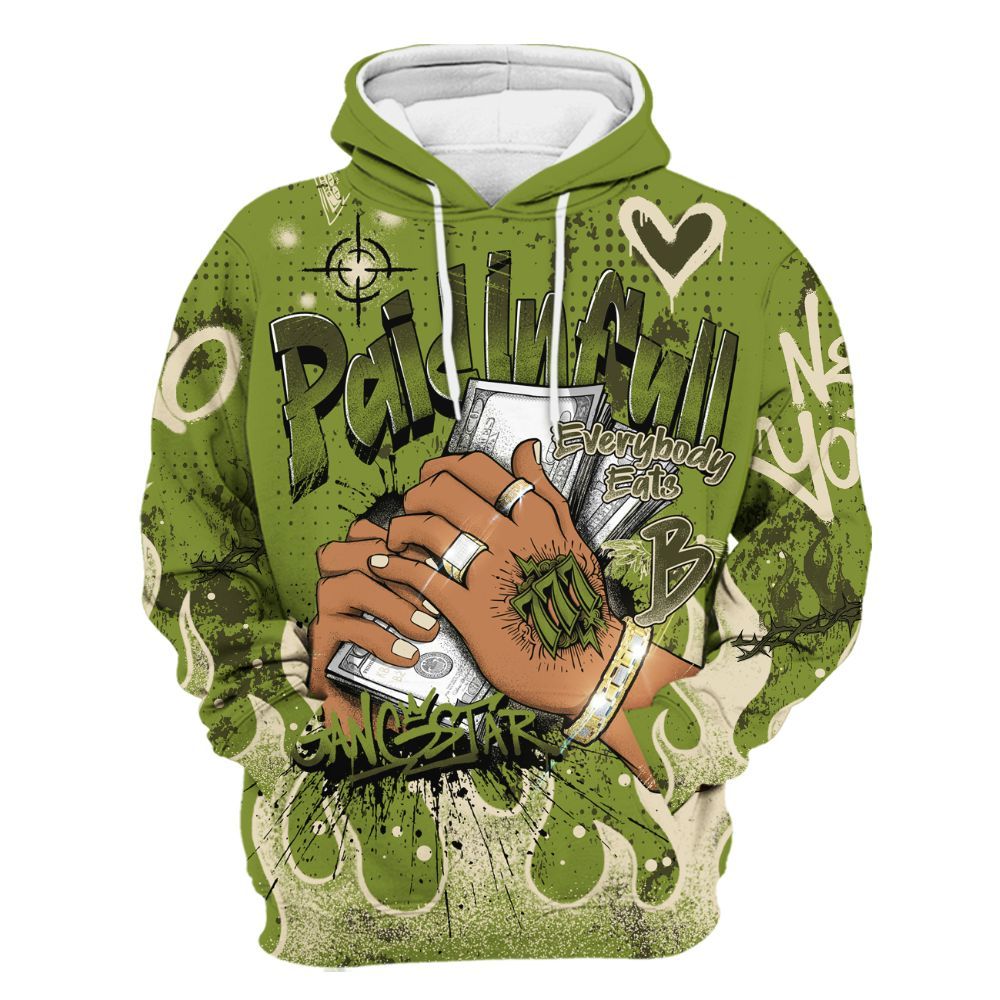 Hoodie To Match SB Dunk Low Asparagus - Lucky Money Paid In Full Graffiti All Over Print