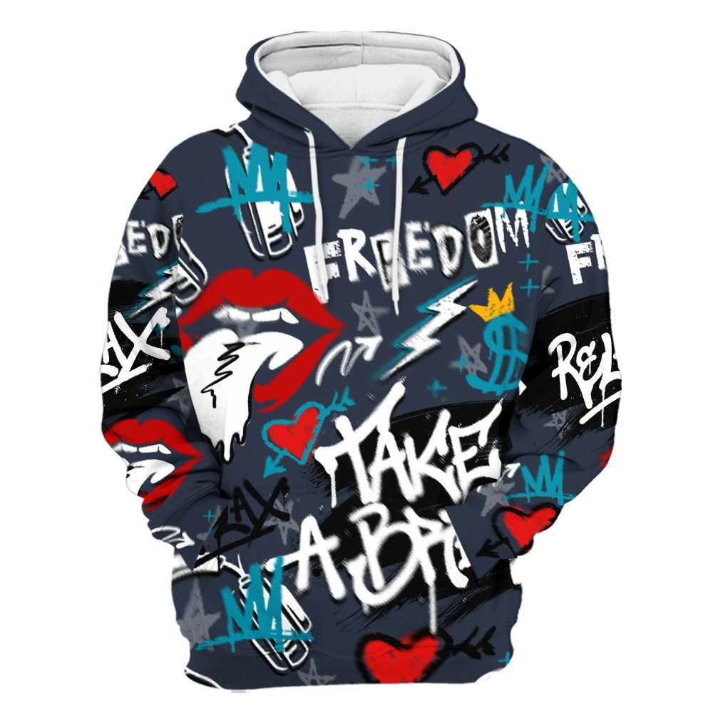Hoodie To Match Retro Obsidian 13s - Take Break Freedom Graffiti Streetwear All Over Print